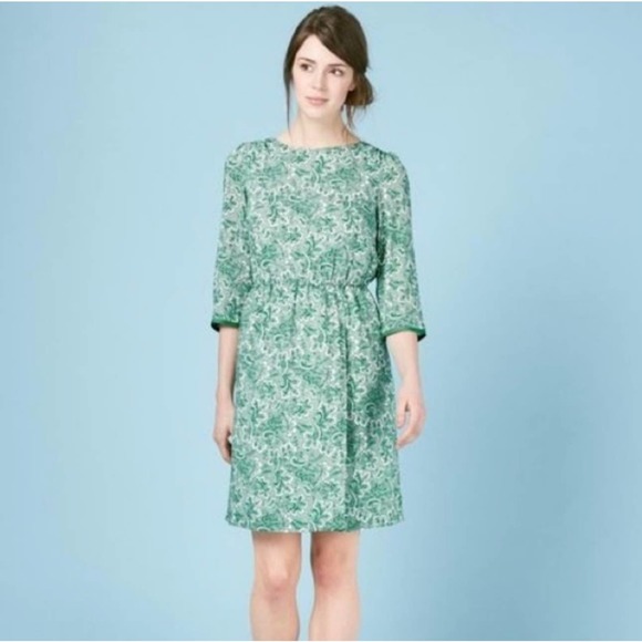 Boden Dress Womens 6 Green Dolly Day Paisley Faux Wrap Elastic Waist Classic - Picture 1 of 11